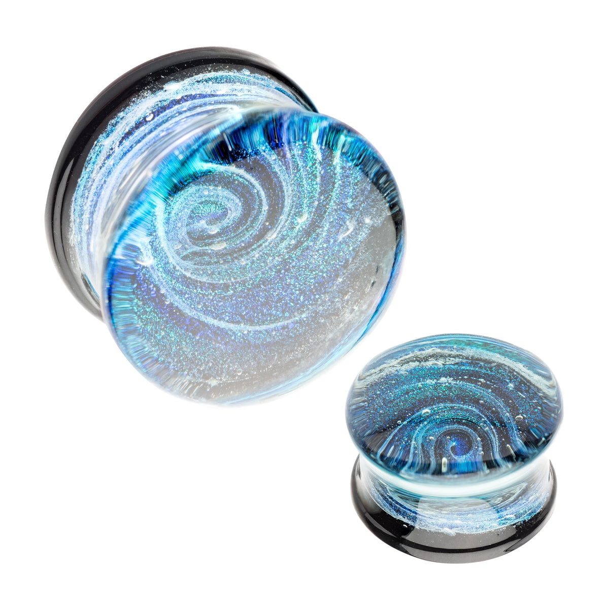 Organics Blue Galaxy Swirl Double Flare Glass Plug pgls302b-2pr -Rebel Bod-RebelBod