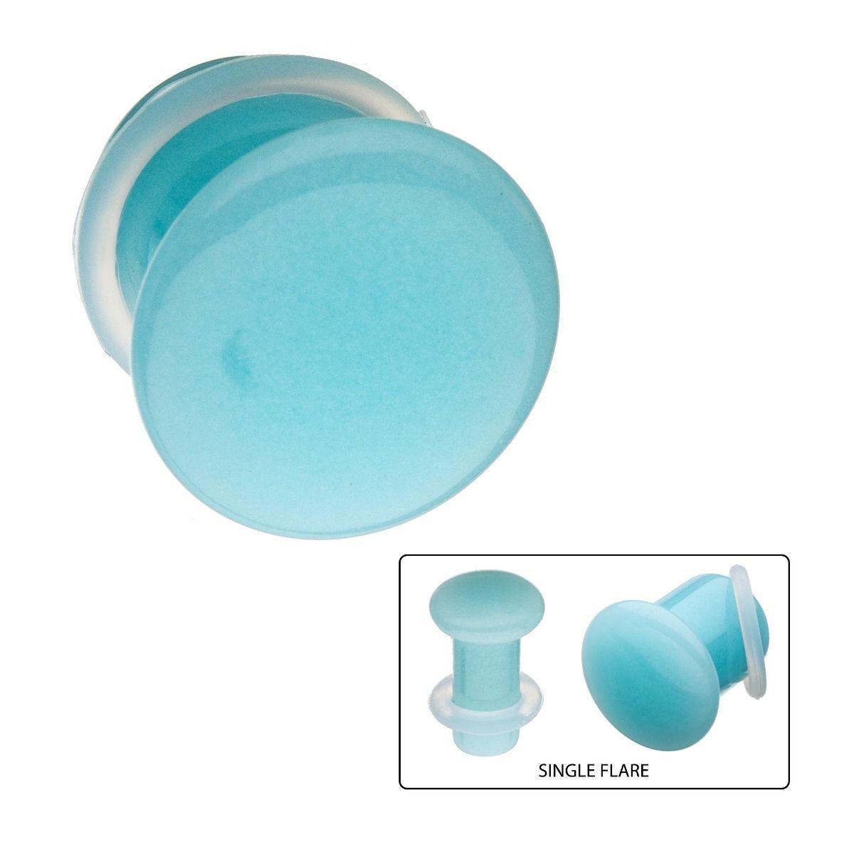 Blue Glow in the Dark Single Flare Glass Plugs - 1 Pair