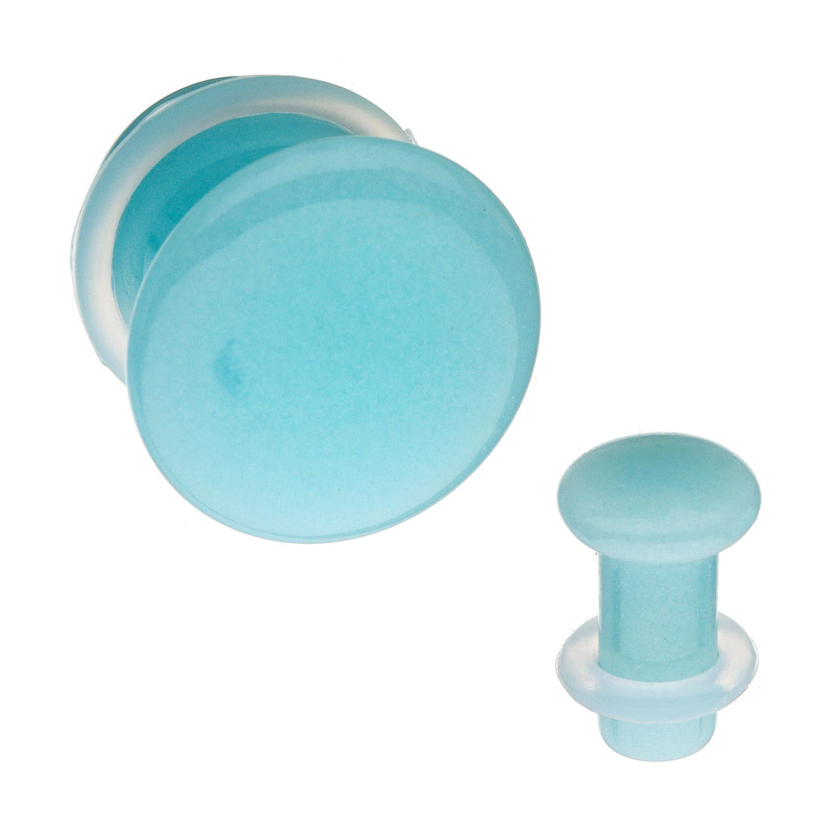Blue Glow in the Dark Single Flare Glass Plugs - 1 Pair