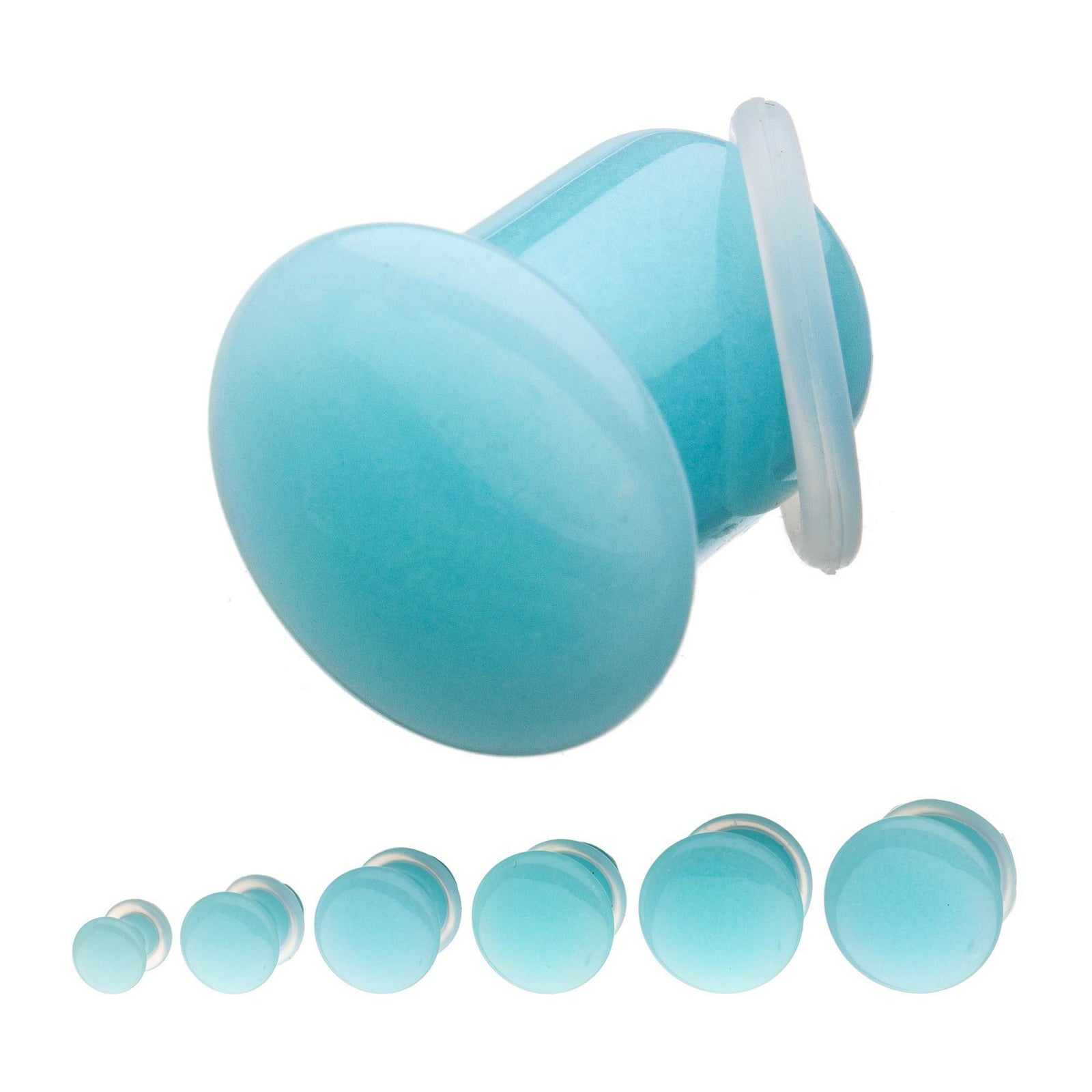 Blue Glow in the Dark Single Flare Glass Plugs - 1 Pair
