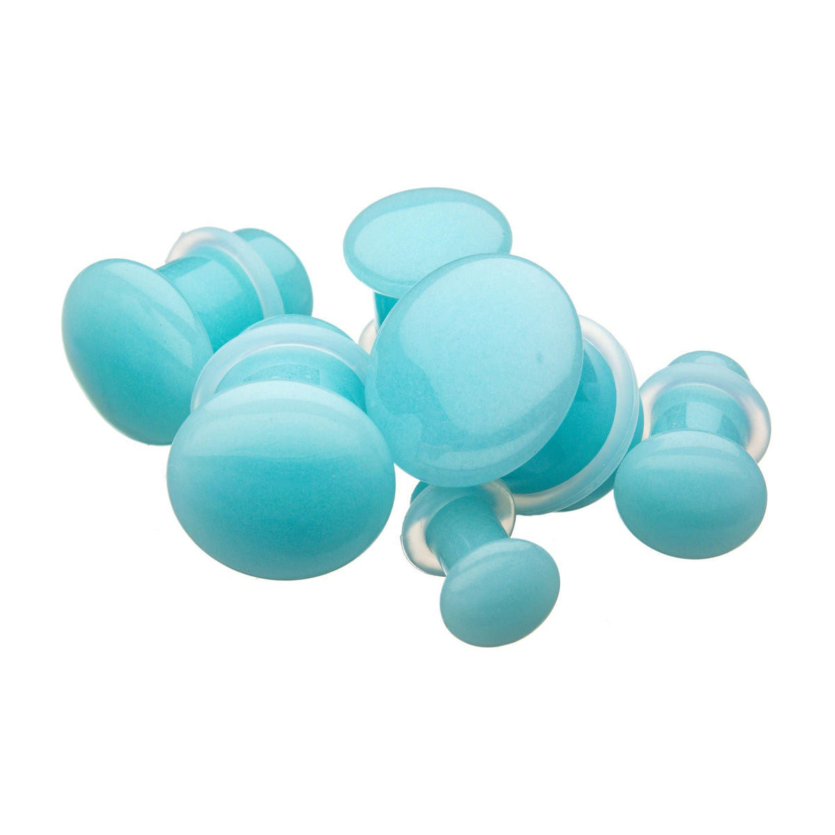 Blue Glow in the Dark Single Flare Glass Plugs - 1 Pair