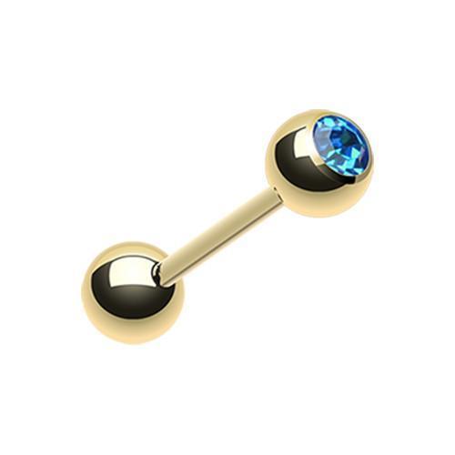Blue Gold Plated Gem Ball Barbell Tongue Ring
