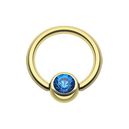 Blue Gold Plated Gem Ball Captive Bead Ring