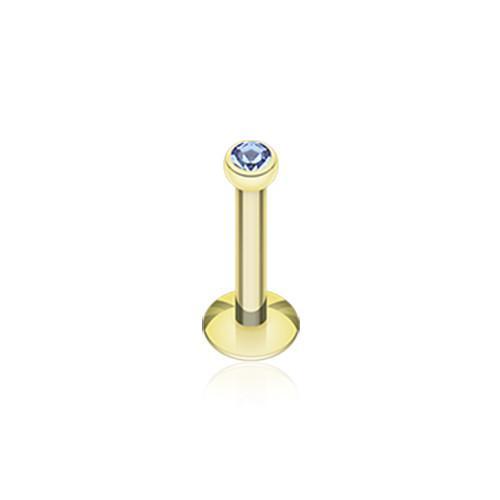 Blue Gold Plated Gem Ball Internally Threaded Labret