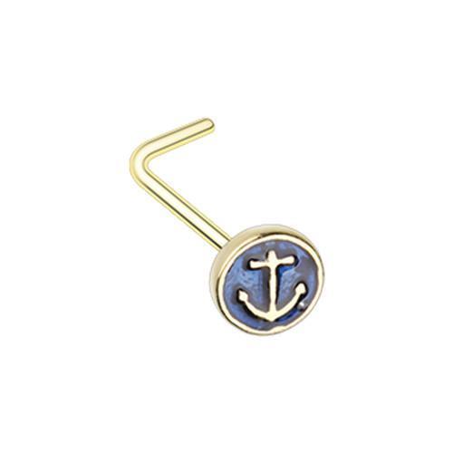 Blue Golden Anchor Inlay L-Shape Nose Ring