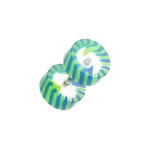 Blue/Green Pinwheel Stripe UV Acrylic Fake Plug - 1 Pair