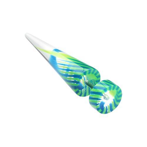 Blue/Green Pinwheel Stripe UV Acrylic Fake Taper - 1 Pair