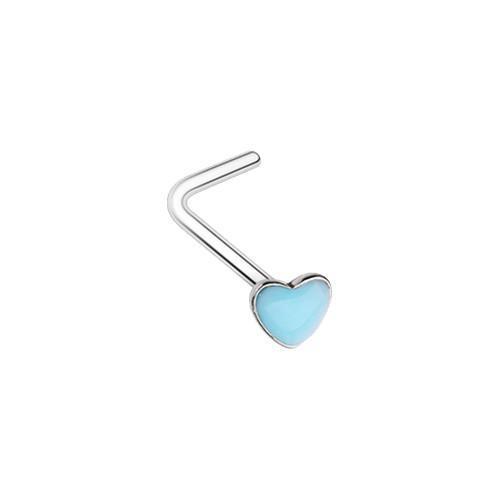 Blue Illuminating Glow in the Dark Heart L-Shape Nose Ring