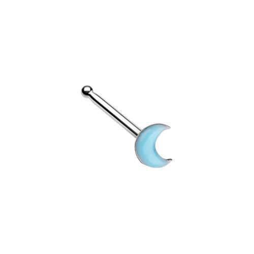 Blue Illuminating Glow in the Dark Moon Nose Stud Ring