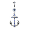 Blue Jeweled Anchor Belly Button Ring