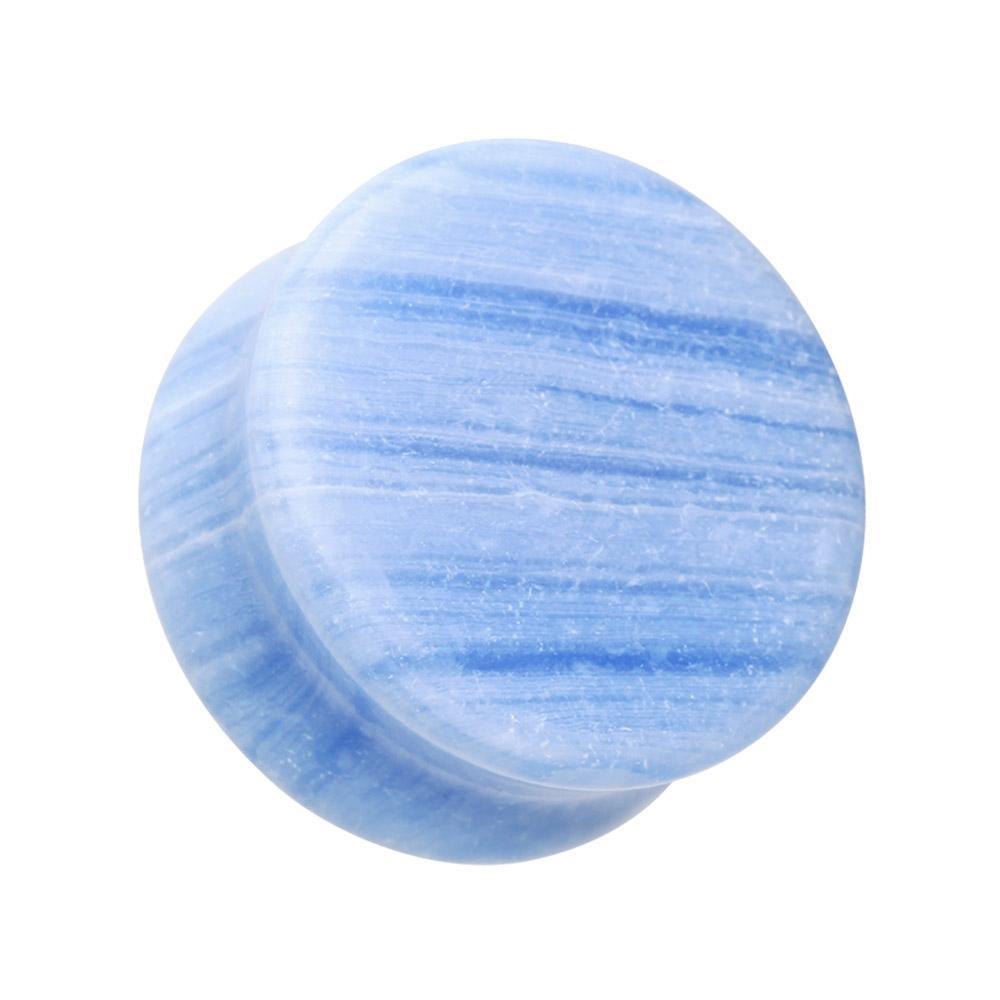 Blue Lace Agate Stone Double Flared Ear Gauge Plug - 1 Pair