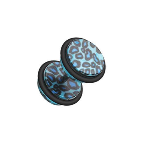 Blue Leopard Skin Acrylic Fake Plug - 1 Pair