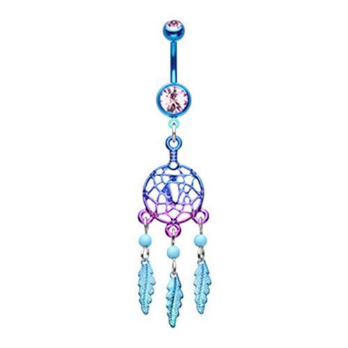 Blue/Light Pink Candy Coated Dreamcatcher Belly Button Ring