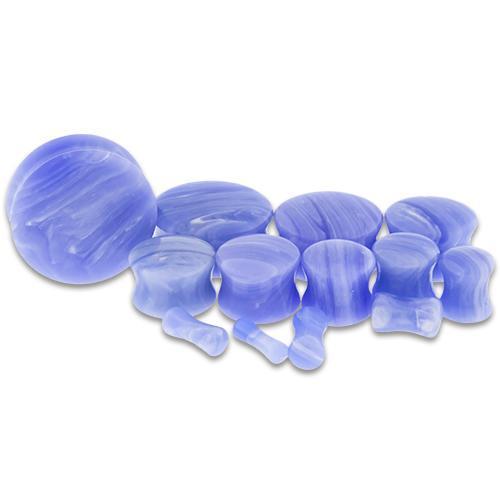 Blue Line Agate Stone Double Flare Plugs - 1 Pair