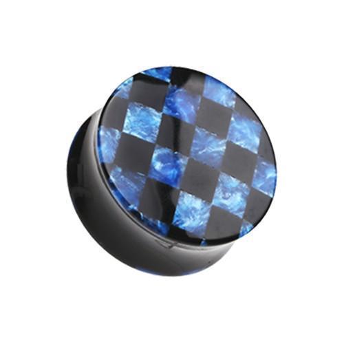 Plugs Earrings - Double Flare Blue Marble Checker Double Flared Ear Gauge Plug - 1 Pair -Rebel Bod-RebelBod