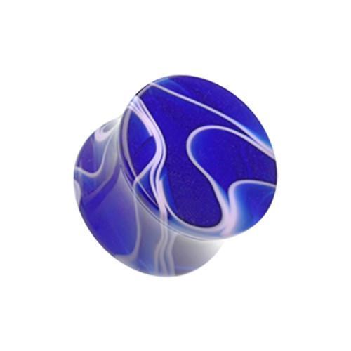 Blue Marble Swirl Acrylic Double Flared Ear Gauge Plug - 1 Pair