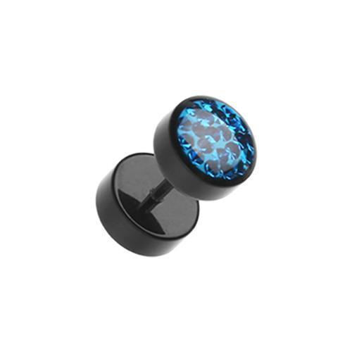 Blue Multi-Sprinkle Dot Multi Gem Black UV Fake Plug - 1 Pair