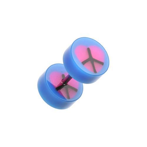 Blue Peace Heart UV Acrylic Fake Plug - 1 Pair