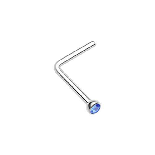 Nose Ring - L-Shaped Nose Ring Blue Press Fit Gem Top L-Shaped Nose Ring -Rebel Bod-RebelBod