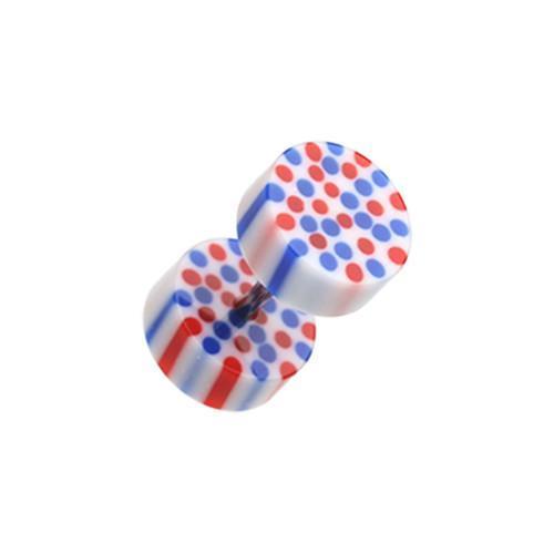 Blue/Red Coco Dots Acrylic Fake Plug - 1 Pair