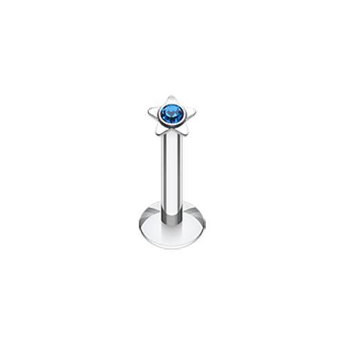 Blue Sparkle Star Top Internally Threaded Labret