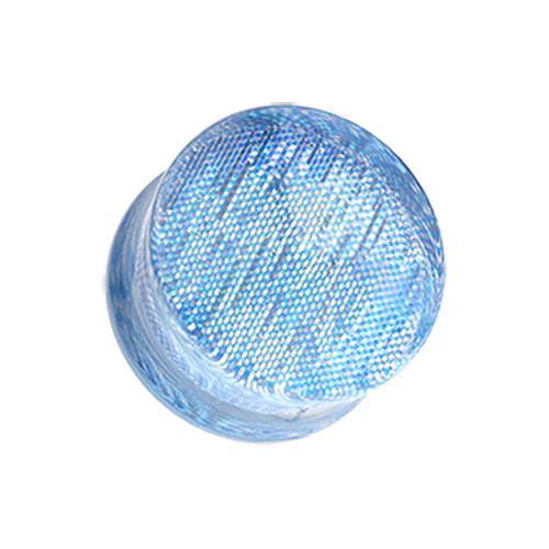 Blue Square Holographic Prism Glitter Double Flared Ear Gauge Plug - 1 Pair