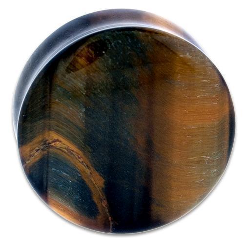 Plugs Earrings - Double Flare Blue Tiger Eye Double Flare Plugs - 1 Pair -Rebel Bod-RebelBod