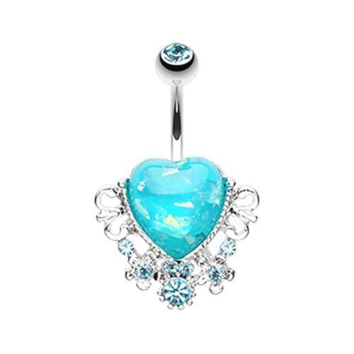 Blue Vintage Heart Belly Button Ring