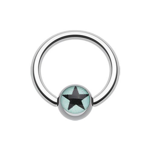 Blue Vivid Star Logo Ball Captive Bead Ring