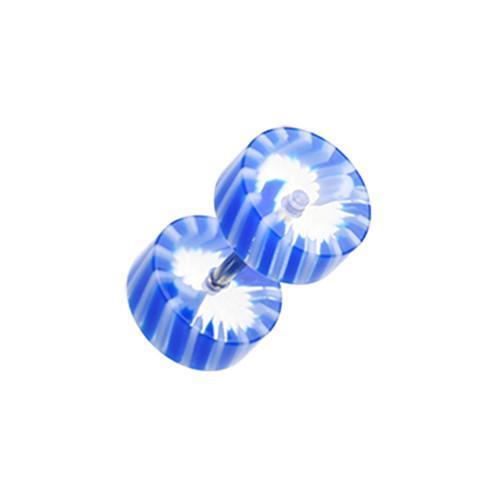 Blue/White Pinwheel Stripe UV Acrylic Fake Plug - 1 Pair