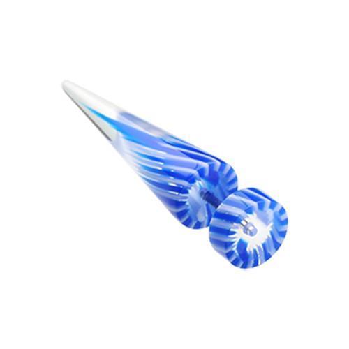 Blue/White Pinwheel Stripe UV Acrylic Fake Taper - 1 Pair