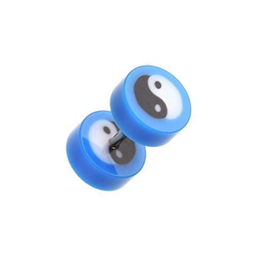 Blue Ying Yang Retro UV Acrylic Fake Plug - 1 Pair