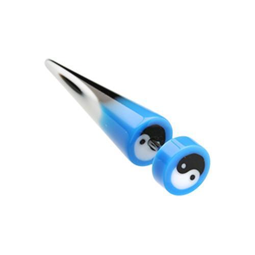 Blue Ying Yang Retro UV Acrylic Fake Taper - 1 Pair