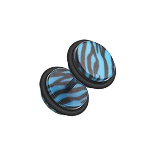 Blue Zebra Print Acrylic Fake Plug - 1 Pair