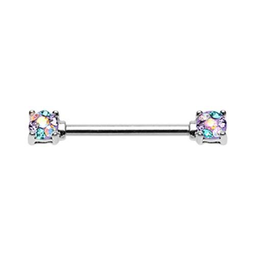 Bohemian Multi Color Sprinkle Dot Multi Gem Prong Set Nipple Barbell Ring - 1 Piece