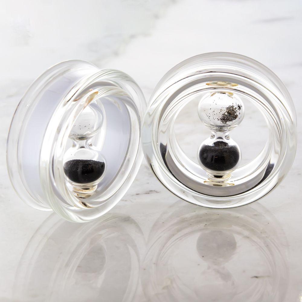 Tunnels - Double Flare Borosilicate Clear Glass Tunnels With Spinning Hourglass Inside - 1 Piece #SPLT# -Rebel Bod-RebelBod