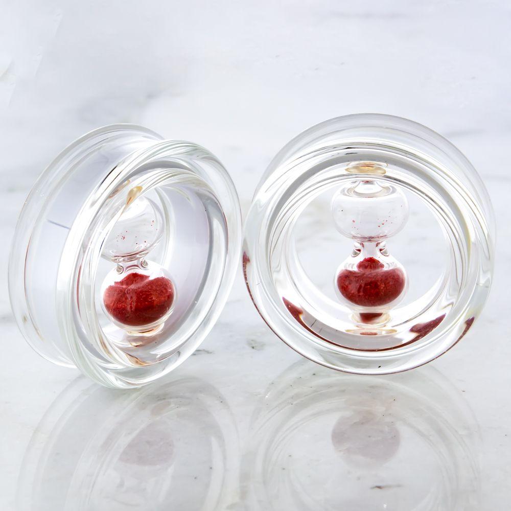 Tunnels - Double Flare Borosilicate Clear Glass Tunnels With Spinning Hourglass Inside - 1 Piece #SPLT# -Rebel Bod-RebelBod