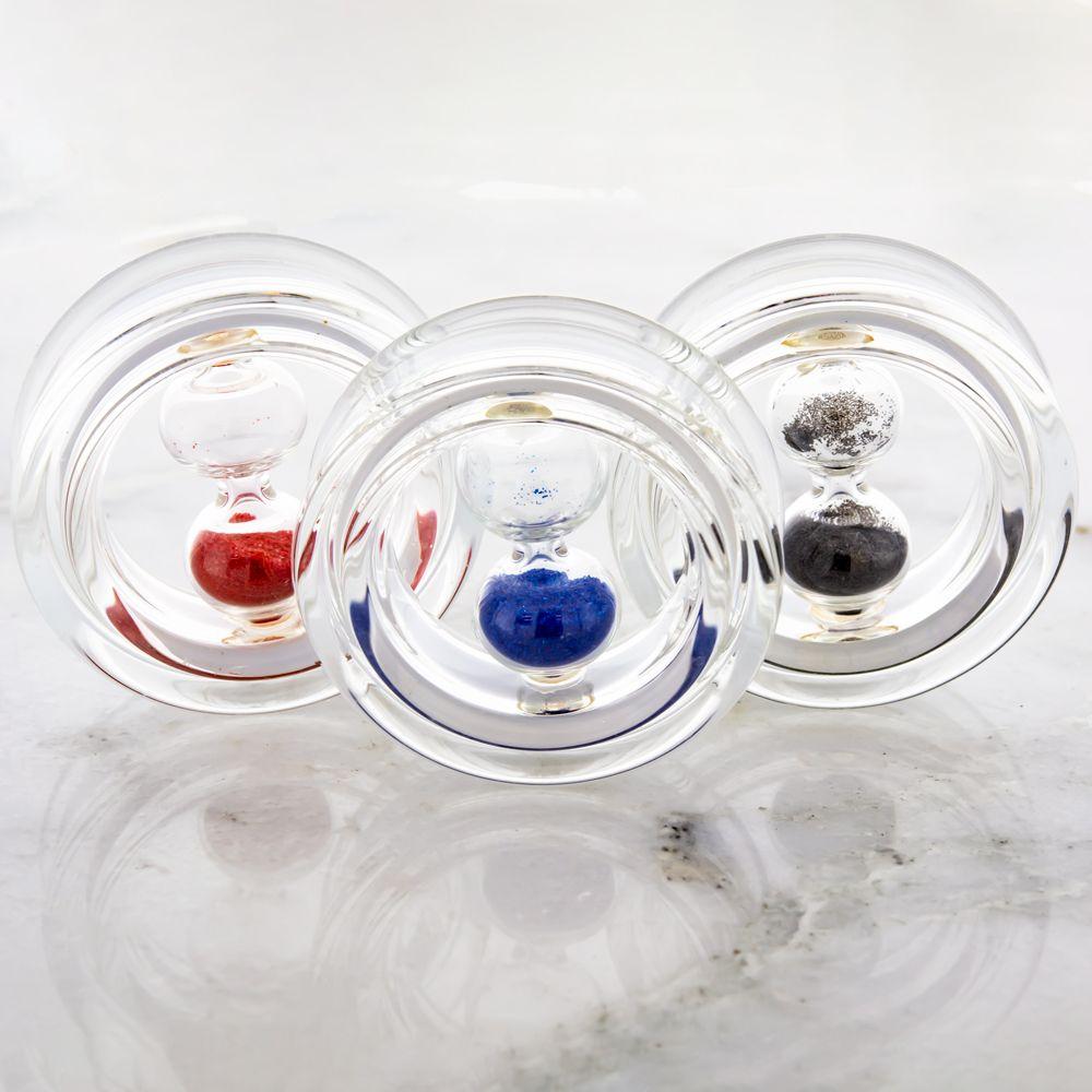 Tunnels - Double Flare Borosilicate Clear Glass Tunnels With Spinning Hourglass Inside - 1 Piece #SPLT# -Rebel Bod-RebelBod