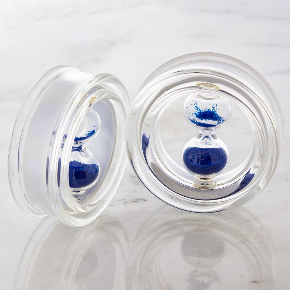 Tunnels - Double Flare Borosilicate Clear Glass Tunnels With Spinning Hourglass Inside - 1 Piece #SPLT# -Rebel Bod-RebelBod