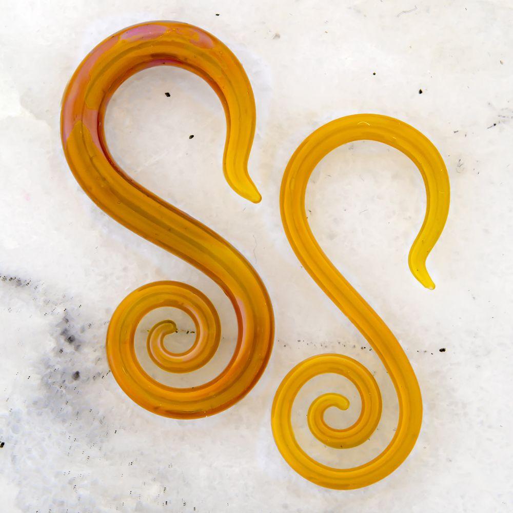 Tapers - Spirals Borosilicate Glass Yellow Thai Seahorse Ear Hanger - 1 Piece #SPLT# -Rebel Bod-RebelBod