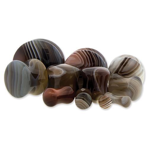 Plugs Earrings - Double Flare Botswana Agate Stone Plugs - 1 Pair -Rebel Bod-RebelBod
