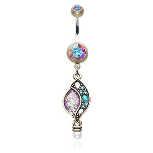 Brass/Aurora Borealis/Purple Vintage Boho Opal Sparkle Journey Belly Button Ring