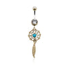 Brass/Clear/Turquoise Antique Turquoise Heart Dreamcatcher Belly Button Ring