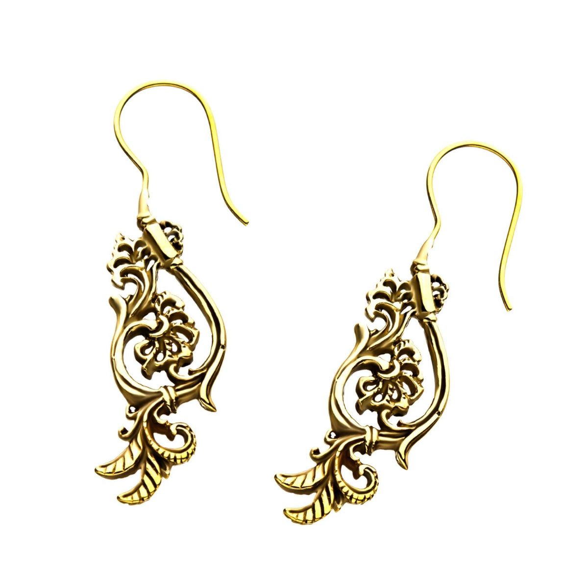 Tapers - Hanging Brass Vine Floral Hanger Earrings -Rebel Bod-RebelBod