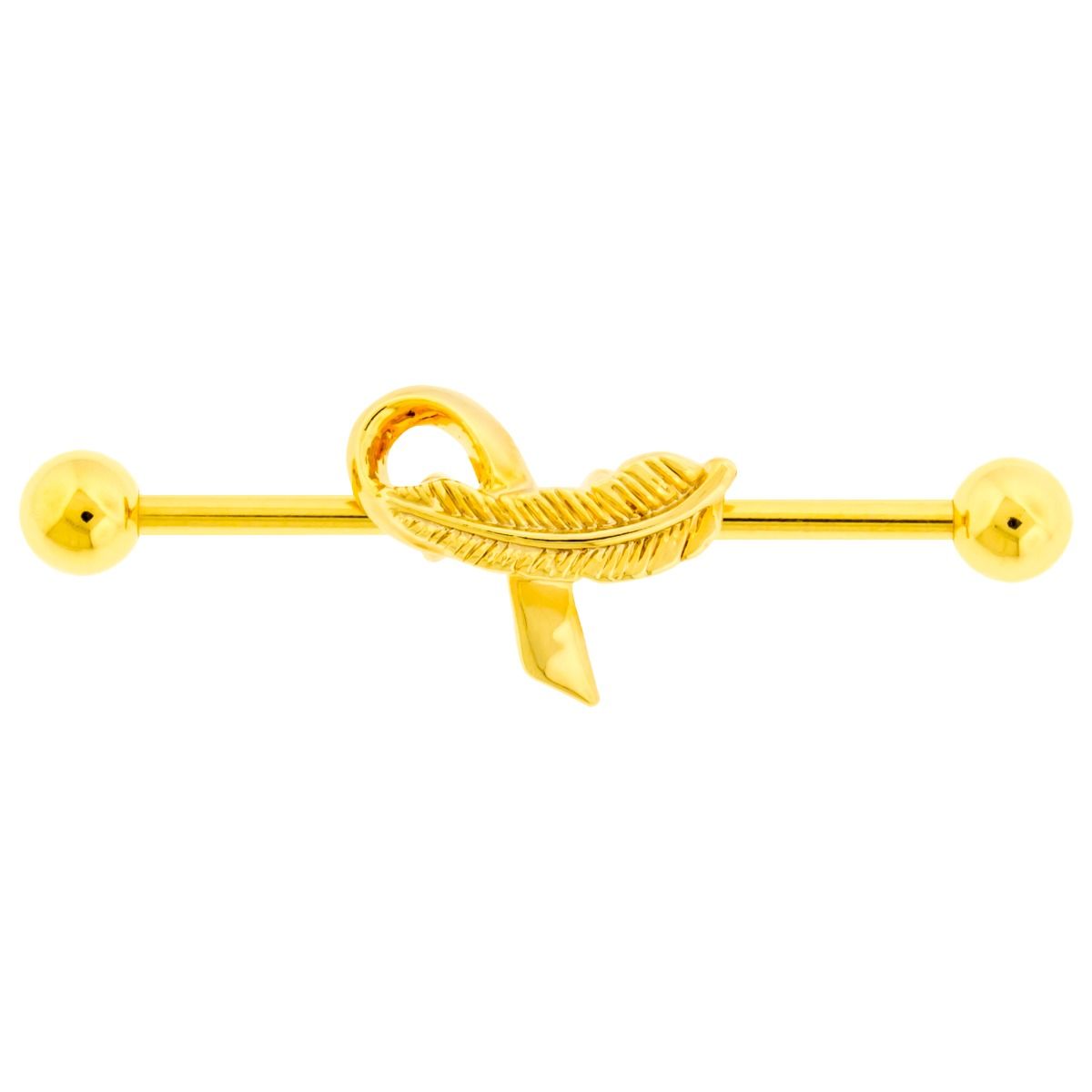 STRAIGHT BARBELL Breast Cancer Awareness Feather Industrial - 1 Piece -Rebel Bod-RebelBod