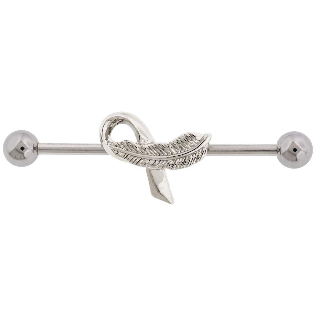 STRAIGHT BARBELL Breast Cancer Awareness Feather Industrial - 1 Piece -Rebel Bod-RebelBod