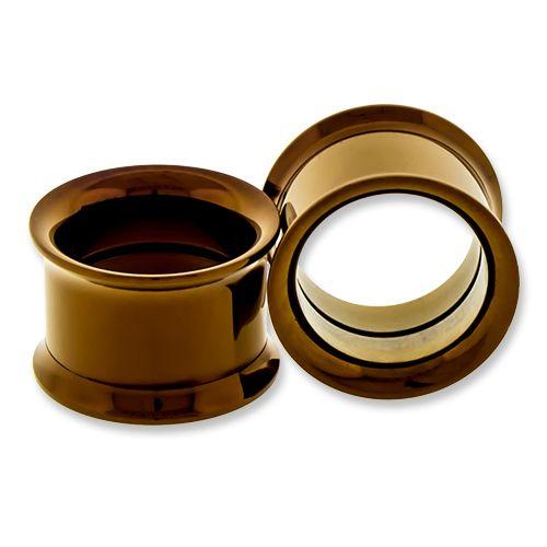 Tunnels - Double Flare Bronze Anodized Internally Threaded Tunnels - 1 Piece -Rebel Bod-RebelBod