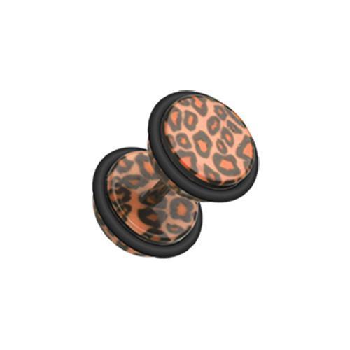 Brown Leopard Skin Acrylic Fake Plug - 1 Pair