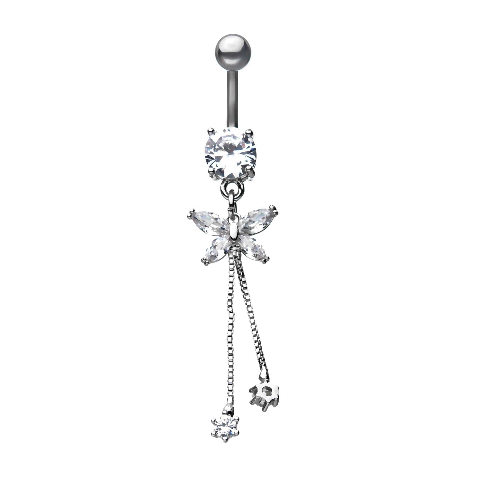 TBD-Belly Butterfly CZ Gem double chain Dangle Navels -Rebel Bod-RebelBod