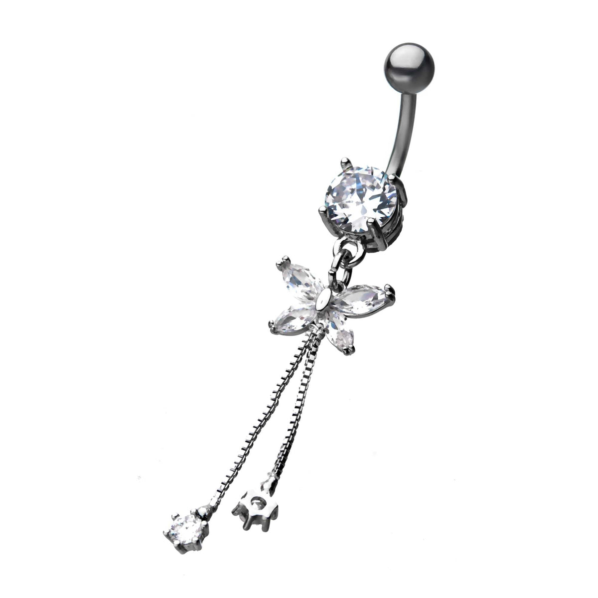 TBD-Belly Butterfly CZ Gem double chain Dangle Navels -Rebel Bod-RebelBod